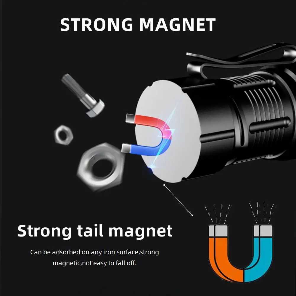 6500K 3x Led Mini Palm Small Flashlight USB Rechargeable Portable Magnet Torch Outdoor Hiking Camping Home Work Car Repai 16340 C251122