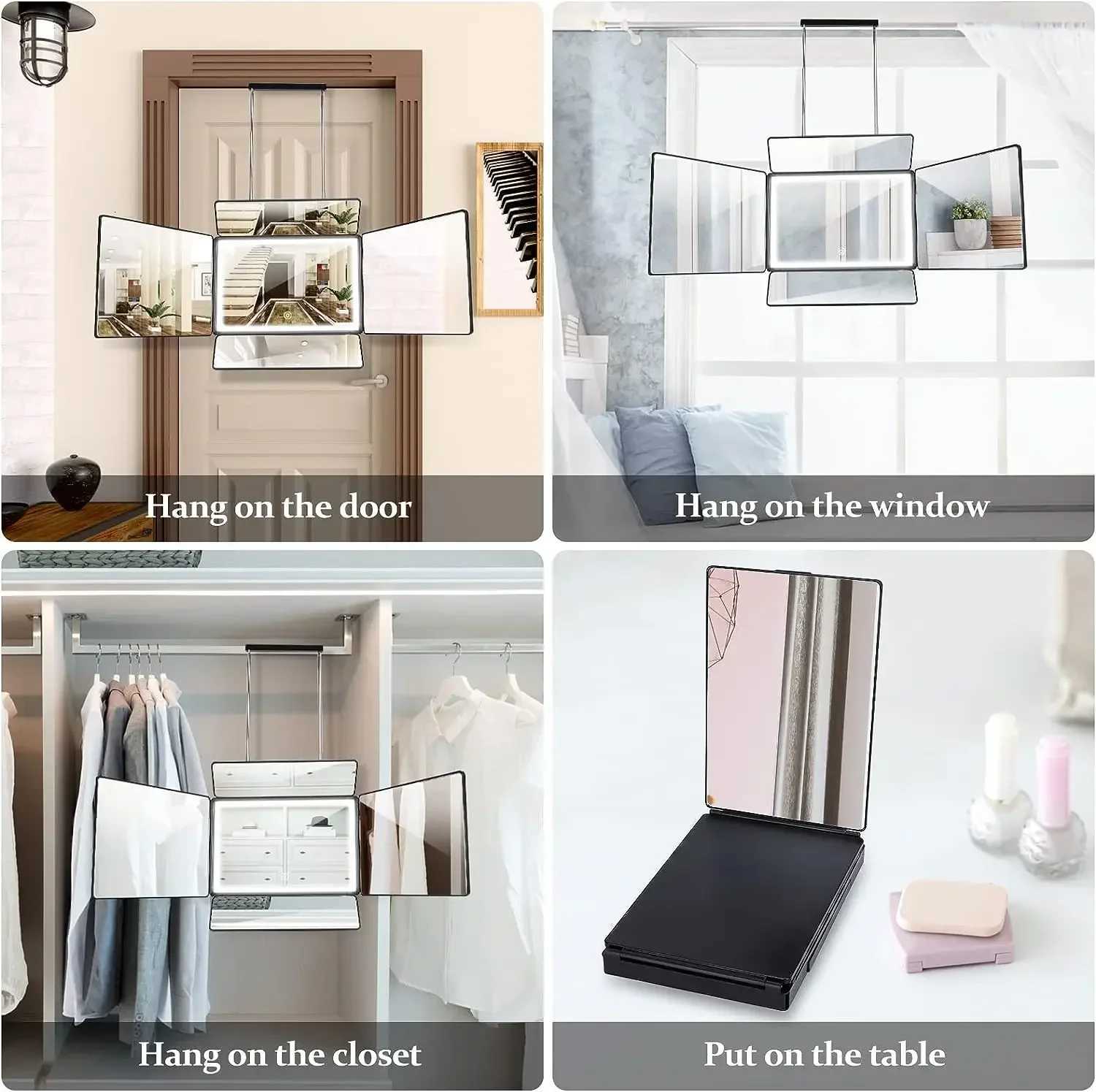 5 Way Mirror for Hair Cutting with LED Light360 Barber Mirrors with Adjustable Height BracketsMakeup Mirror for Self Cut M251122