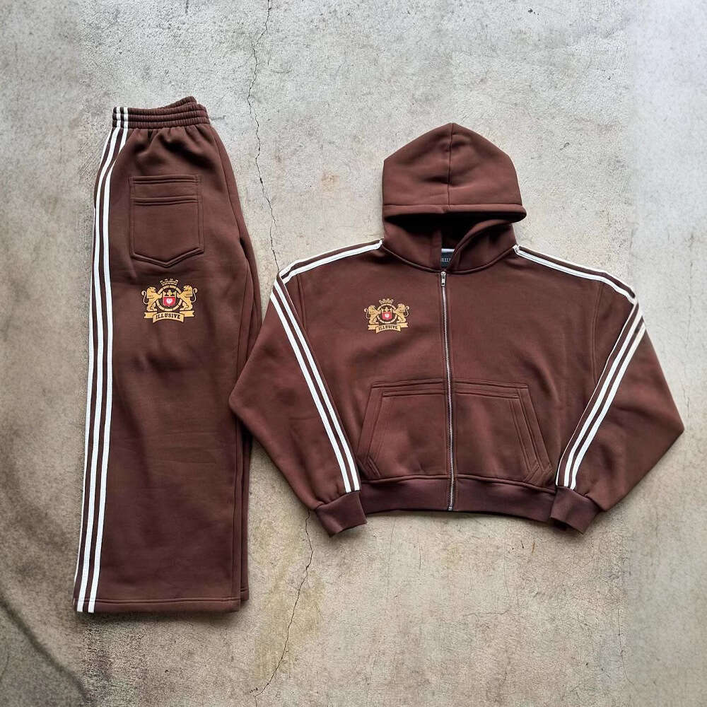 2025 American three bar zipper cardigan jacket hooded sweatshirt casual campus style men