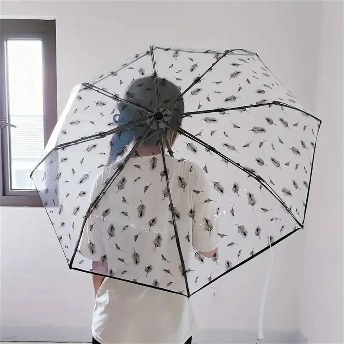 Large Transparent Automatic Umbrella DIY Painting Foldable Rain Umbrella for Adults Kids Art Craft Waterproof CanopyM251122