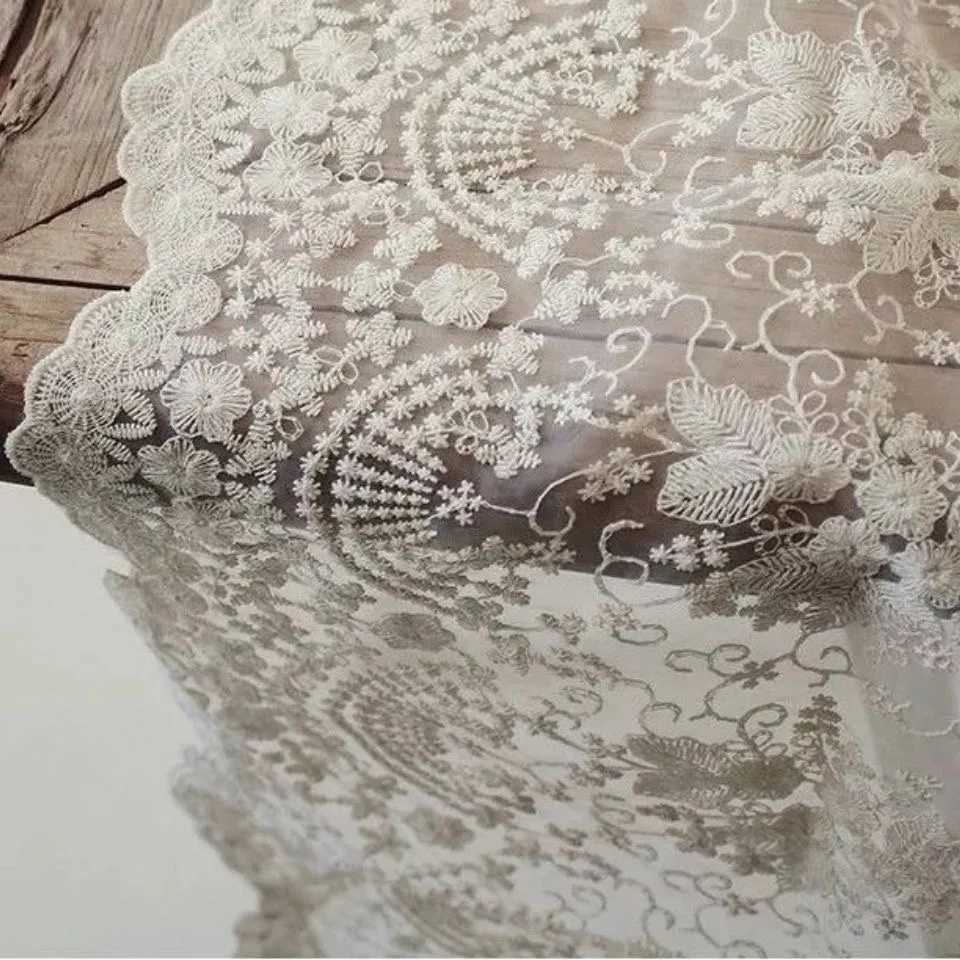 Romantic White Embroidered Lace Fabric French Style For Wedding Dress Home Decoration Tablecloth Fabric C251122
