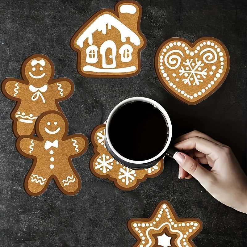 6pcs Retro Wooden Coaster Cookies Pies Cartoon Pattern Anti-scald Wooden Cup Mats Home coffee Cups Decor Christmas Gift C251122