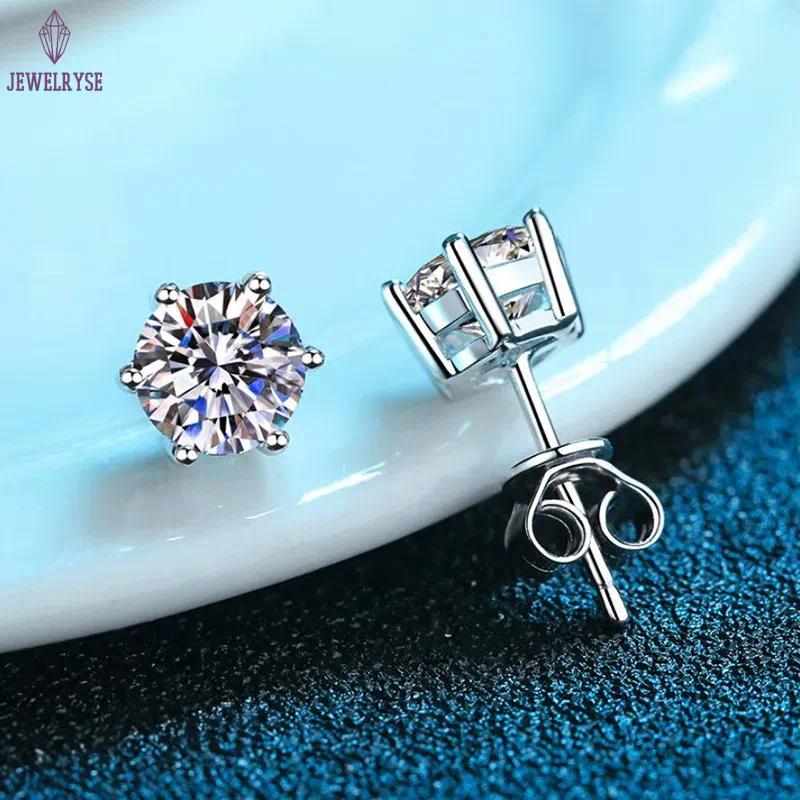GRA 100% Real Sterling Silver With Certificates Moissanite 6 prong Diamond Earrings D Color Stud For Women Top Quality Wedding Jewelry