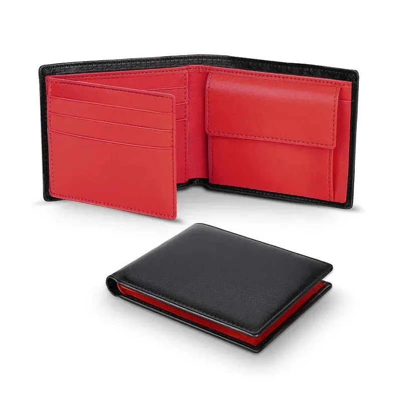 Leather mens ultra-thin RFID clip coin pocket ID window minimalist wallet Z250411