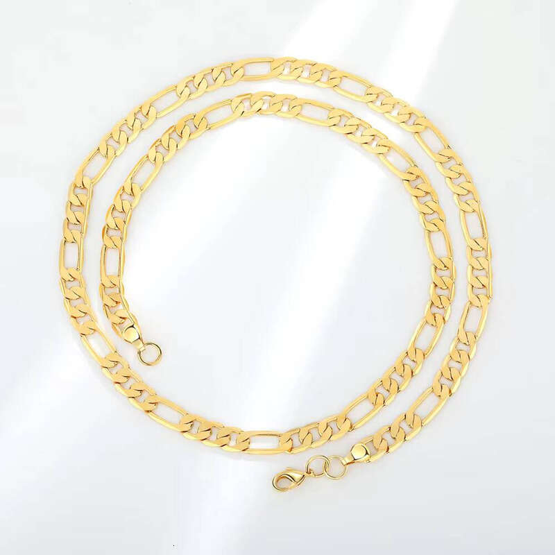 2025 Men's Waterproof Cuban Figaro Chain Necklace Fashion Gold-Plated Zinc sterling silver Christian Gift