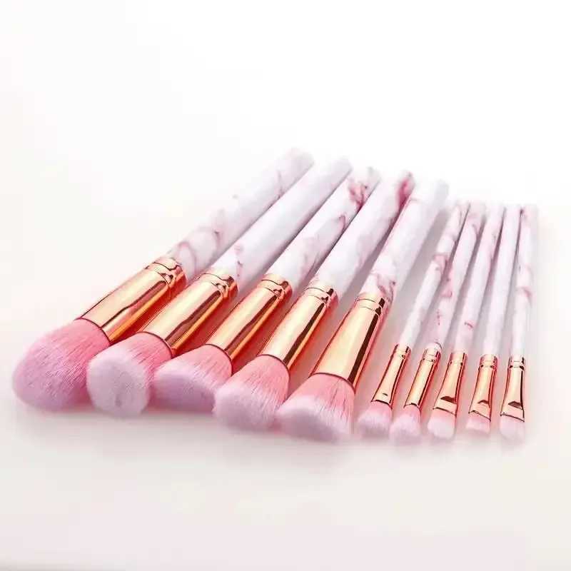 10 Pcs Marble Makeup Brushes Premium Synthetic Kabuki Foundation Blending Face Powder Blush Concealers Eye Shadows Brushes C251122