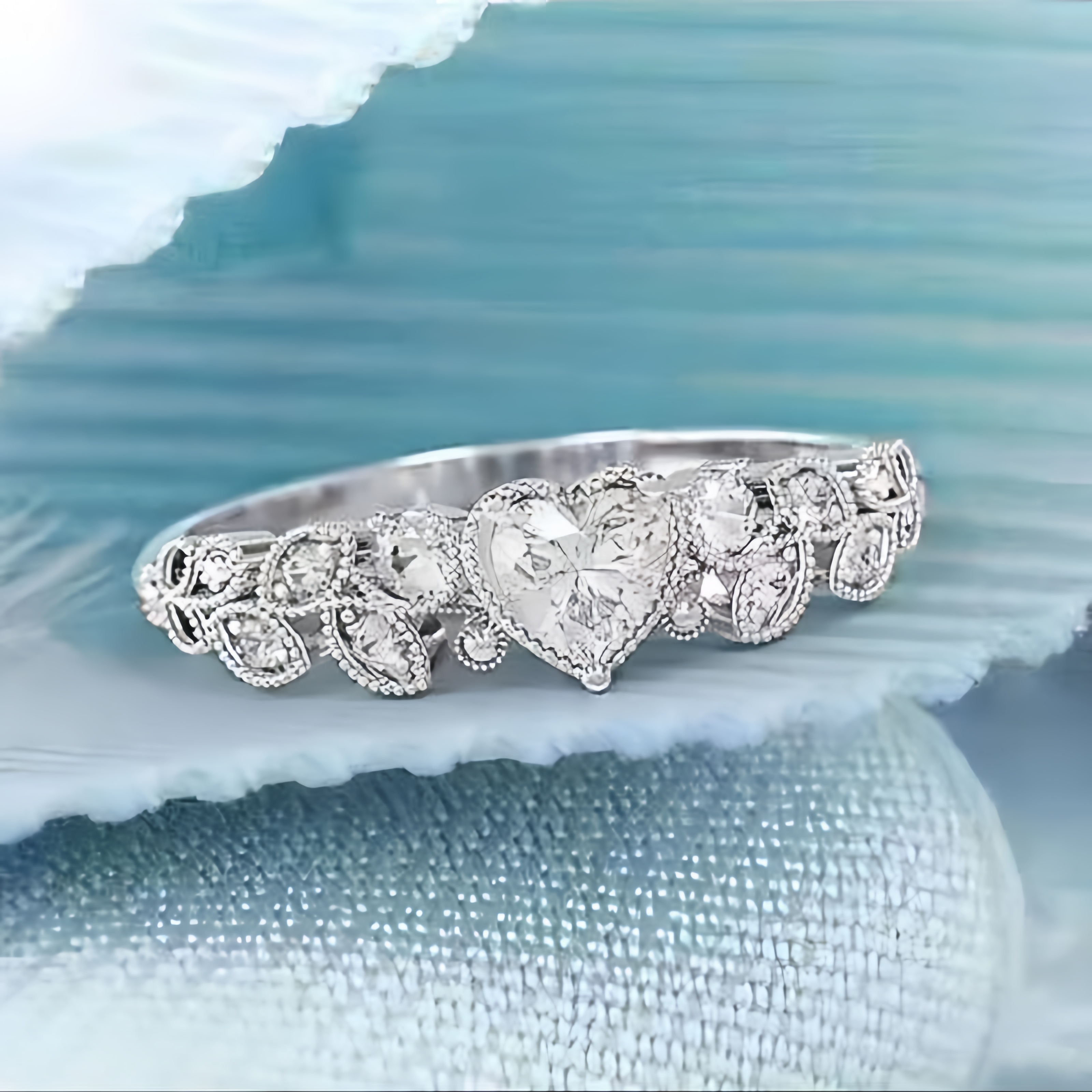 New style blue Ocean Heart ring love heart ladies peach heart ring New Ladies Ring Luxury Large Square Jewelry Artificial Zircon Simple Atmosphere Lux - view 6