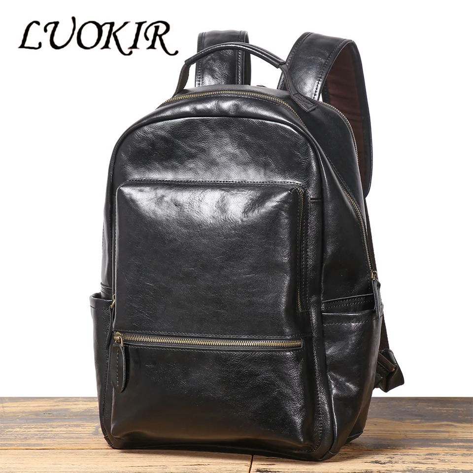 LUOKIR Genuine Leather Backpack for Men Business Travel Suitcase Fashionable Trendy Large Capacity Laptop Bag 251111