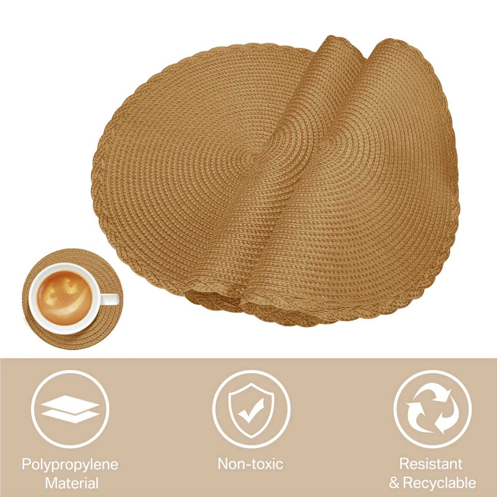 335cm Woven Table Place Mats with Coaster Round Place Mat Dining Tableware Washable Dinner Table Mats for Kitchen Wedding Decor C251122