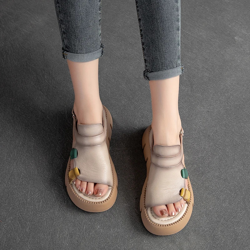 Drkanol Handmade Genuine Leather Sandals Womens ner y Hook and Loop Wedge Platform Casual Summer Shoes 250421BJ - view 5
