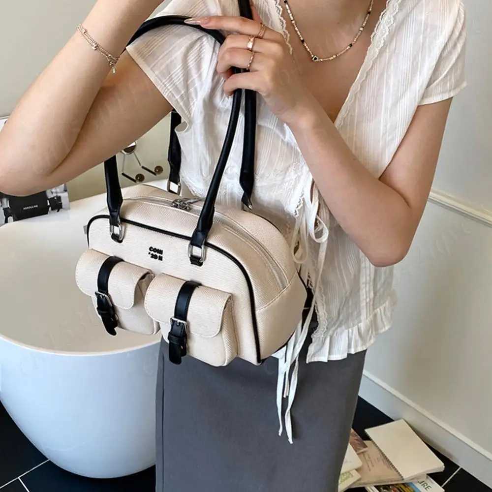 Women Leather Shoulder Bag with Double Pockets Clutch Purses Tote Handbags Simple Large Capacity Underarm Pouch Boston Hobo BagT251122