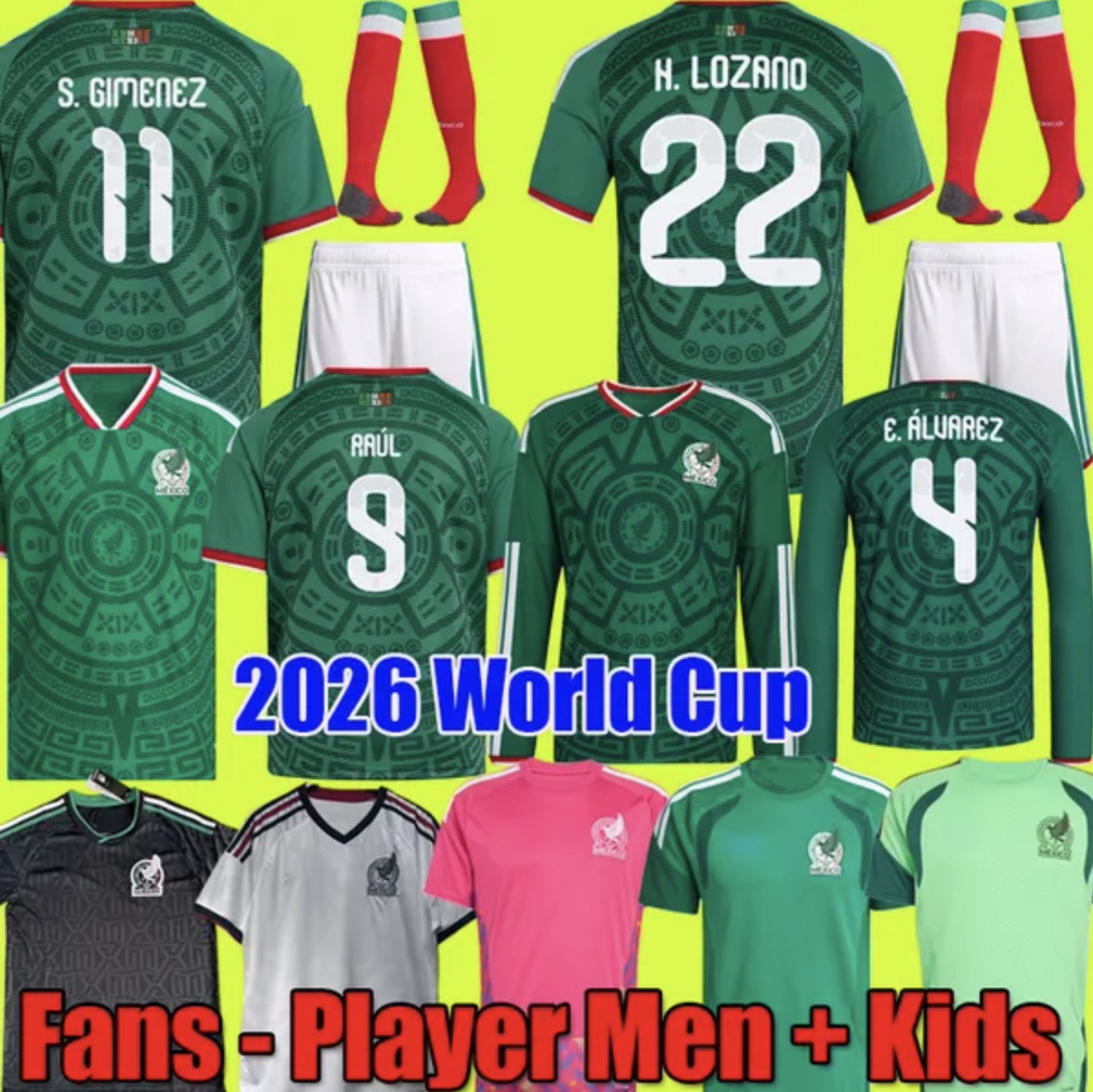 3XL Mexico Jerseys 2026 Goalkeeper RAUL LOZANO 25 26 fans player kits Mexiko kids women shirt pea chicharito MEXICAN Maillot de football mexique
