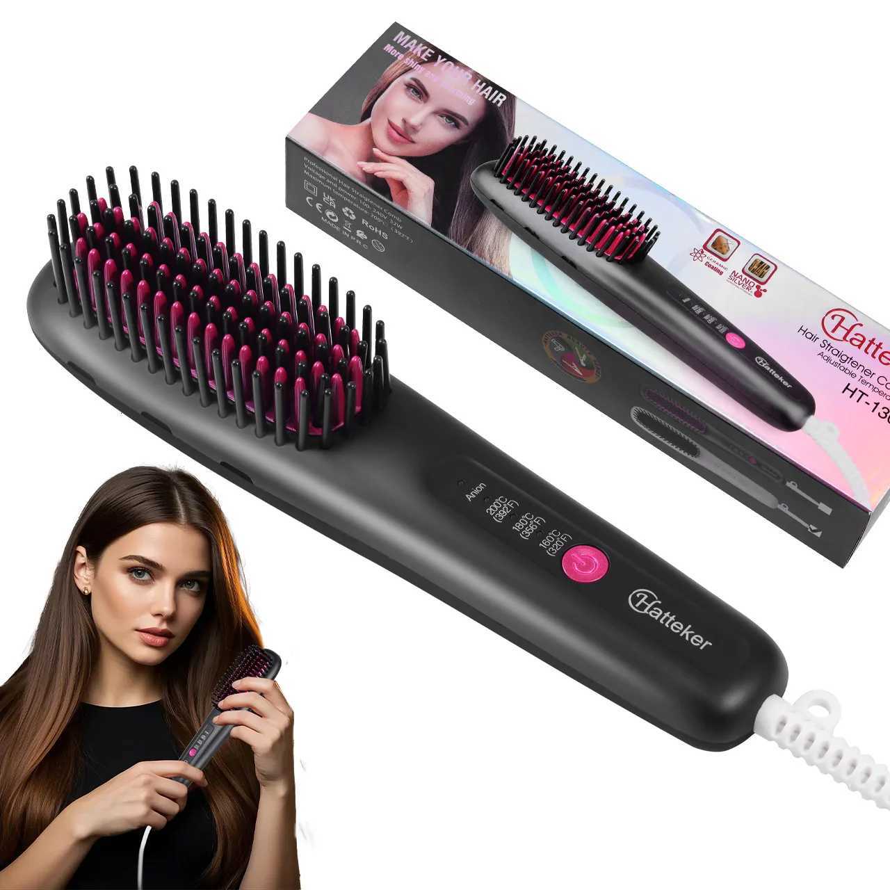Hair Straightening Brush Portable Home Negative Ion Straightener with Multi-Heat Settings 3-Temp Ceramic Damage-Free StylingT251122