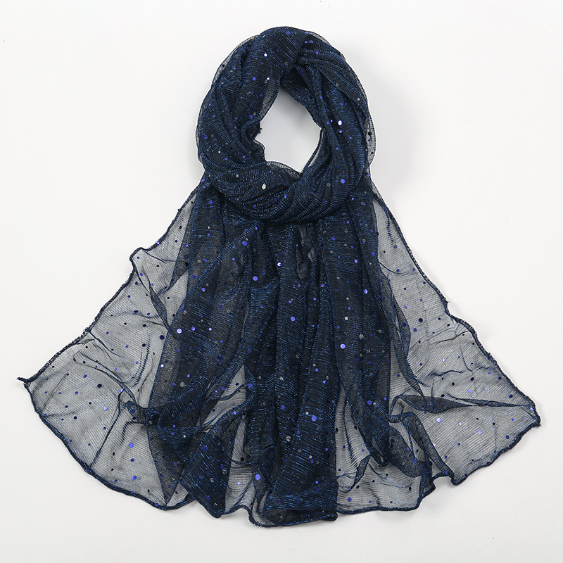 K483 Cross-border new pure color sequined gold and silver silk polyester scarf for women National breathable gauze scarf sunscreen shawl VS668