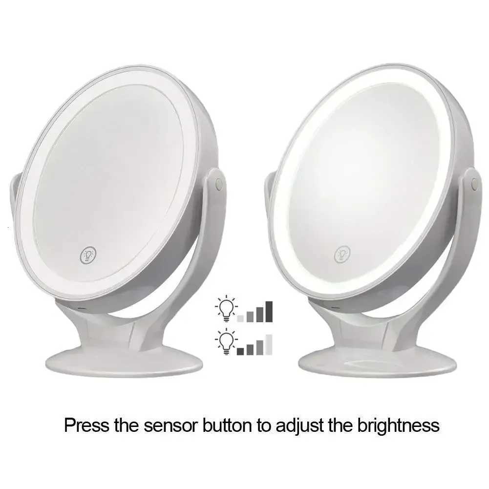 Makeup Mirror With Light Double-Sided 1X/7X Magnifying MirrorUSB Rechargeable 360 Rotating Freestanding LED Mirror M251122