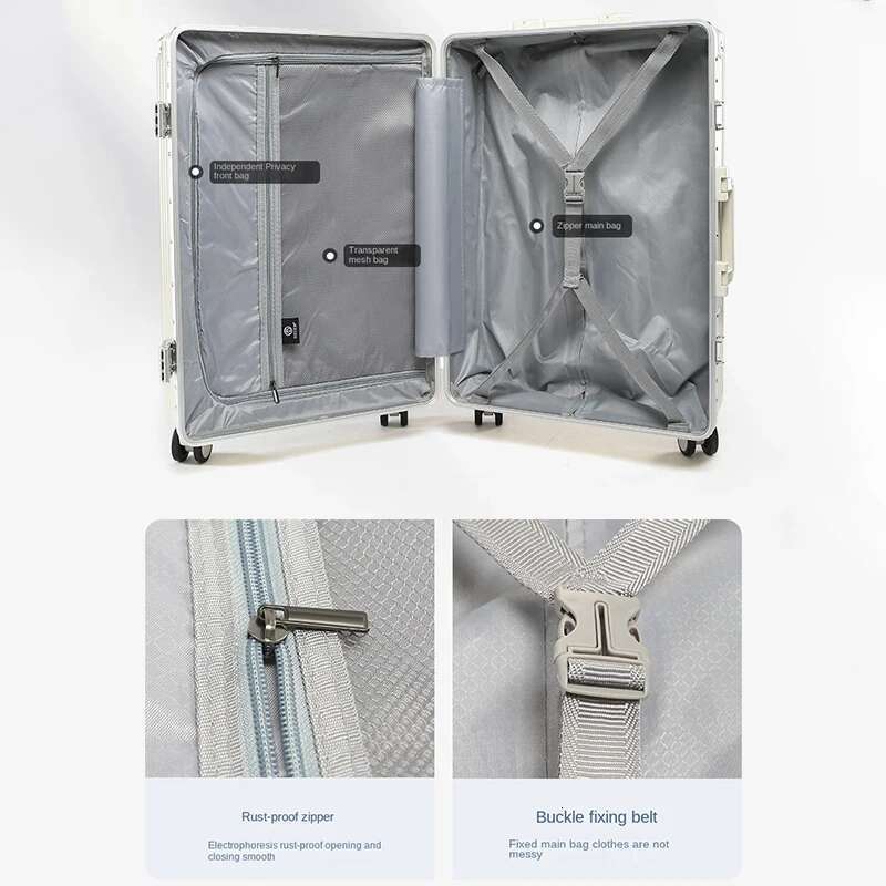 20 24 26 inch Aluminum Frame Suitcase Multifunctional ABS Carry on Lage with Cup Holder USB Port Zipper Trolley Case