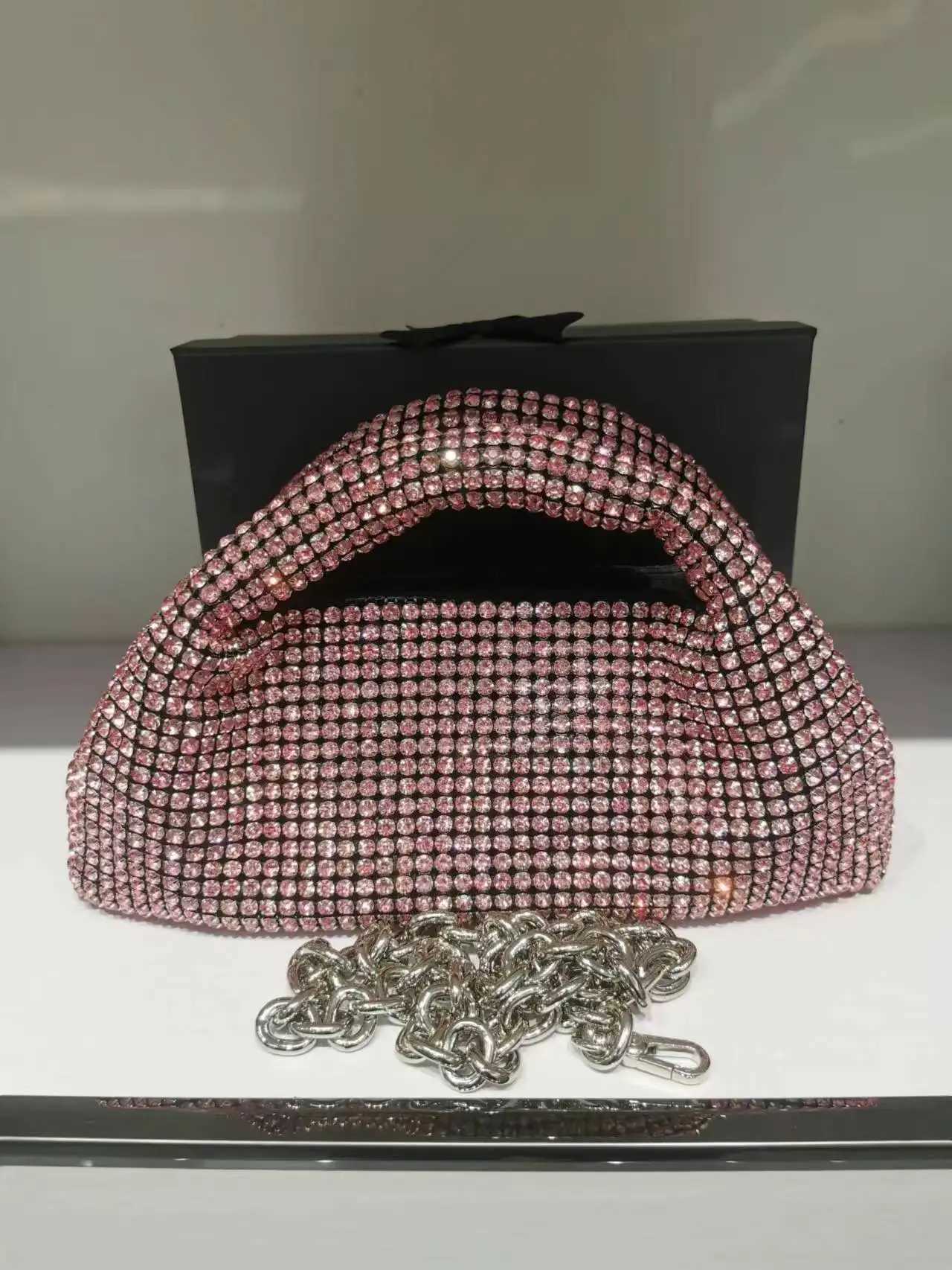 Women Rhinestones Evening tote Bag shining Crystal Party Wedding bucket Bag silver pink color wholsale K251121