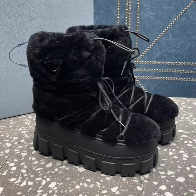 Winter Fur Boot Shearling Apres-ski Boots designer Women Boots Nylon Gabardine Apres -ski Boots Ankle Boots Booties Autumn Skiing High Quali
