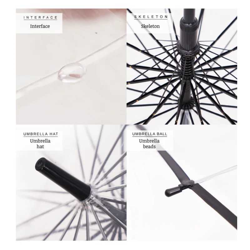 Transparent Umbrella Long Handle Thickened 16-rib Transparent Umbrella Artistic Street Photography Transparent Umbrella StudentM251122