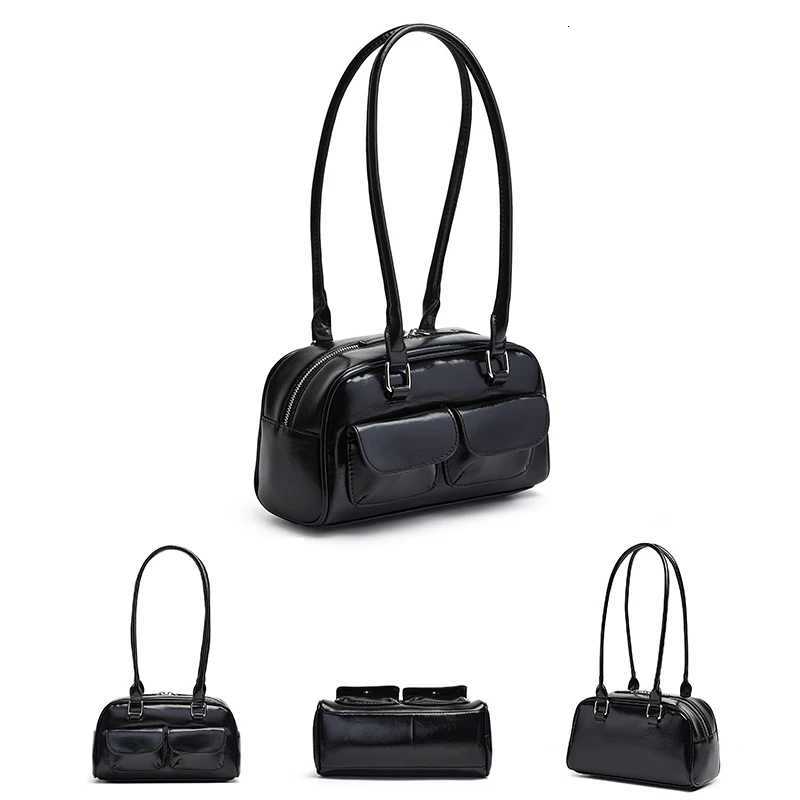 New womens bag fashion niche oil wax leather bowling bag multi-pocket armpit bag commuting handbag single shoulder bagT251122