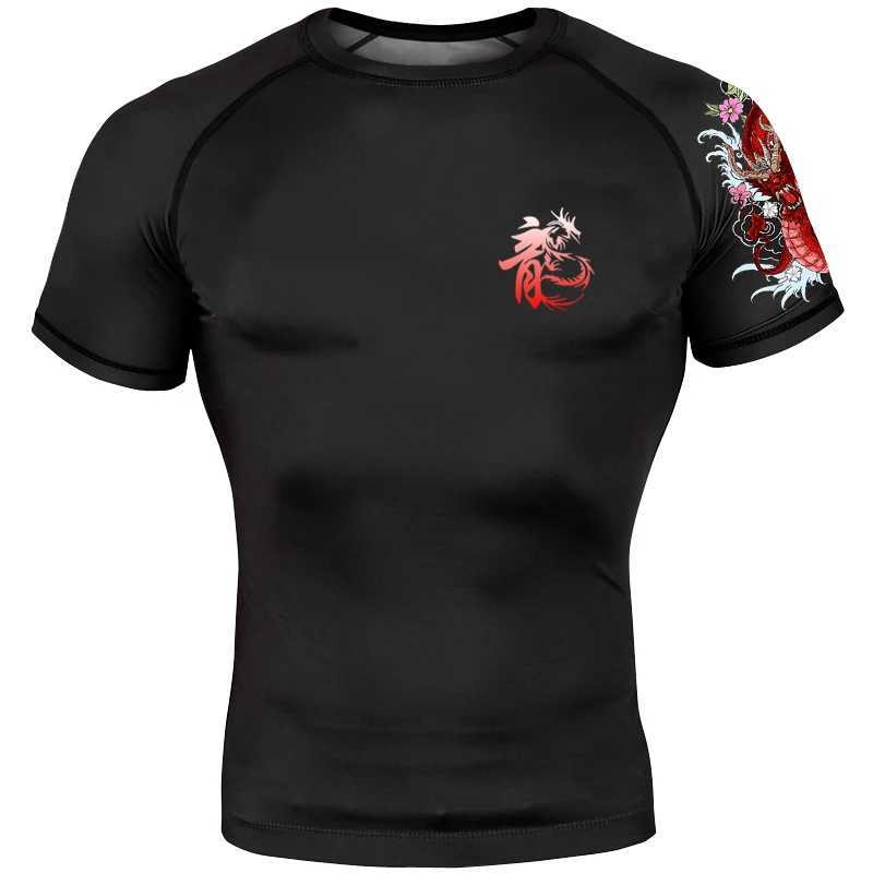 Mma clothing boxing compression shirt mens sports shirt 3D dragon print Muay Thai fast drying sports training T-shirt top W250422