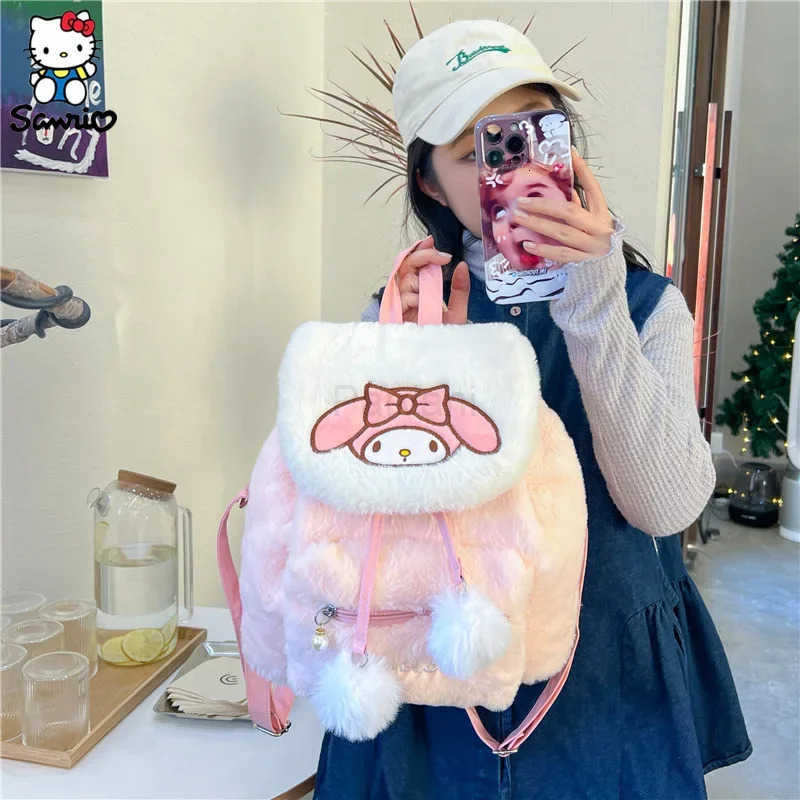 Sanrio Cartoon Plush Backpack Kuromi Schoolbag Hello Kitty Plush Bag My Melody Student Bag Girl Handbag Children Toy Birthday Gift H251122