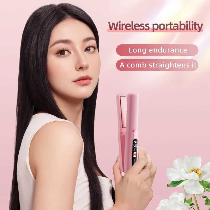 Professional Wireless Hair Straightener Ceramic Plates Fast Heating 2-in1 Hair Tool RechargeableT251122
