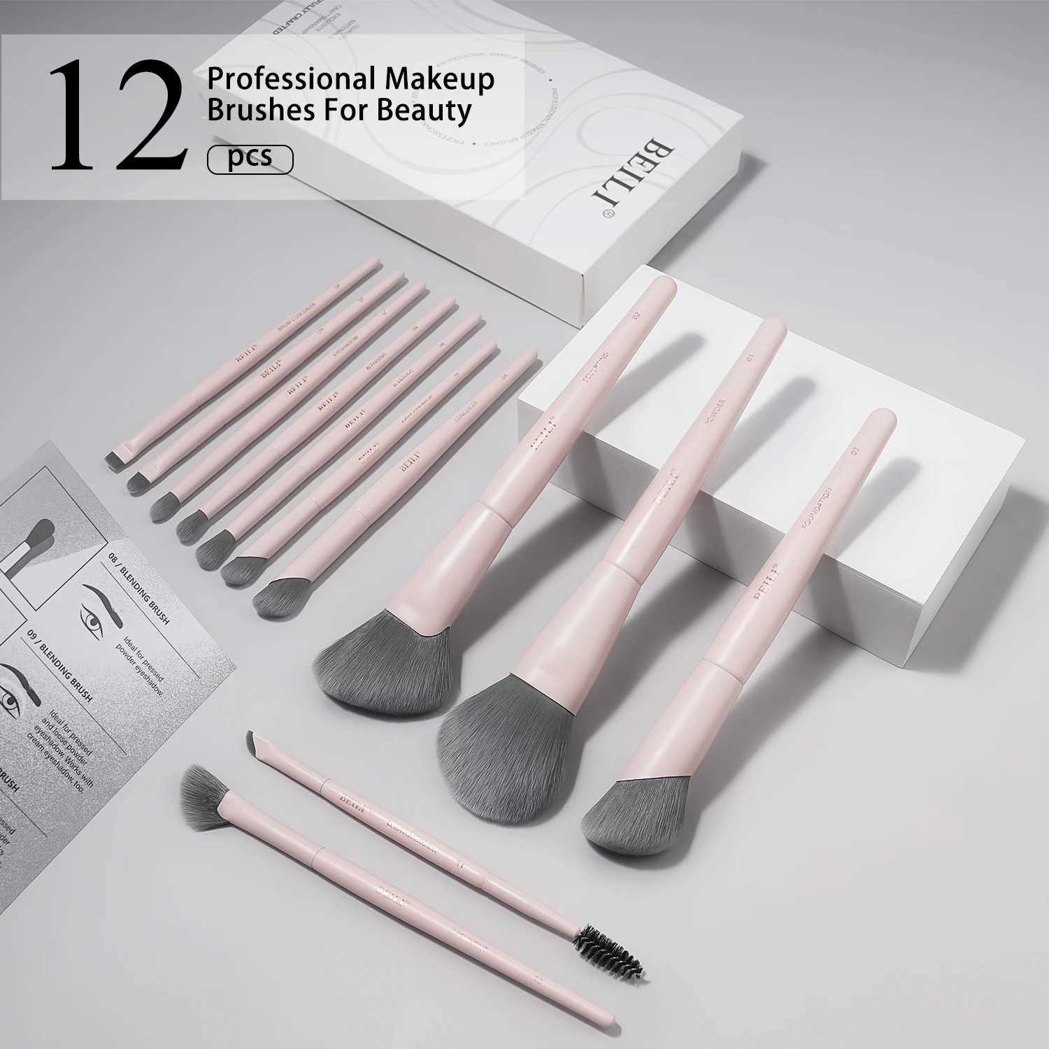 BEILI Vegan Professional Makeup Brush Set 12 Pcs Corn Bamboo Silk Angle Powder Foundation Eyeshadow Eyeliner Brushes Cosmetics C251122