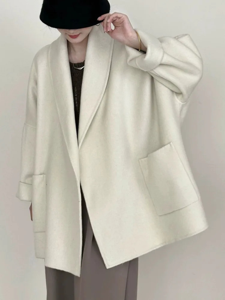 ZMEENNA Womens Woolen Blend Short Coat Oversized Lapel Pockets Long Sleeve Warm Winter Outerwear Casual Cardigan ZM4160 251112