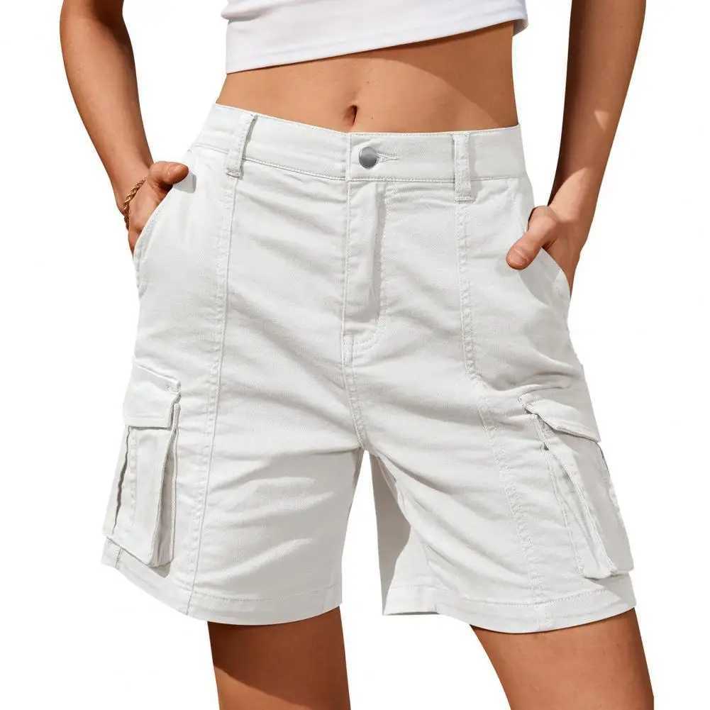 Womens high waisted cargo shorts American style streetwear summer wide leg pants fashionable womens large pocket loose shorts new M250421