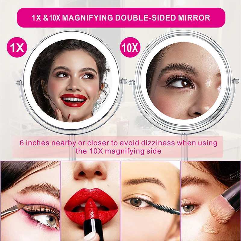 8inch 10X Magnifying LED Makeup Mirror with 3 Color Light Touch Switch Double Side USB Charging Desktop Vanity Cosmetic Mirror M251122