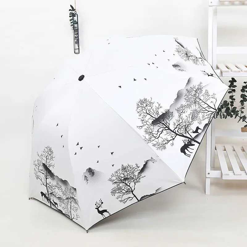 Ink Painting Umbrella ANTI-UV Foldable Umbrella Rain Women Chinese Style Umbrella Windproof Fashion Umbrellas Female GiftM251122