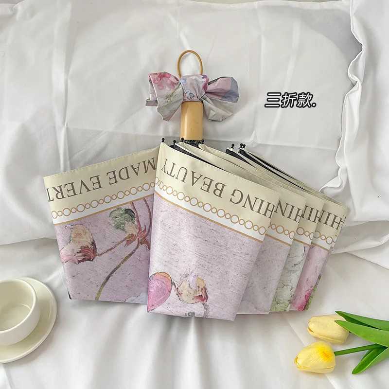 High-looking Retro Oil Painting Umbrella for Women Sunny or Rainy Sun Protection UV Protection Fully Automatic SunshadeM251122