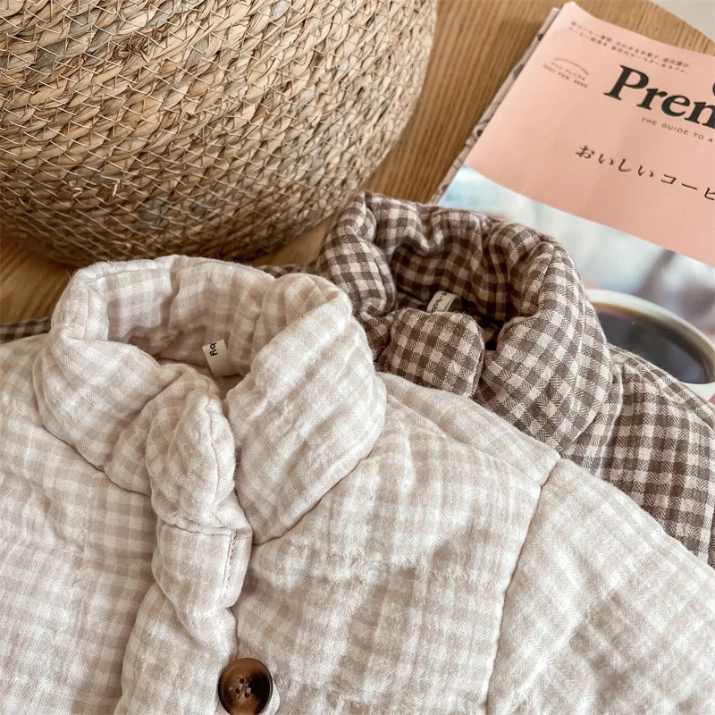 deer jonmi 2025 Winter Toddlers Kids Plaid Thicken Coats Korean Style Fleece Lining Children Warm Outerwear 2501105