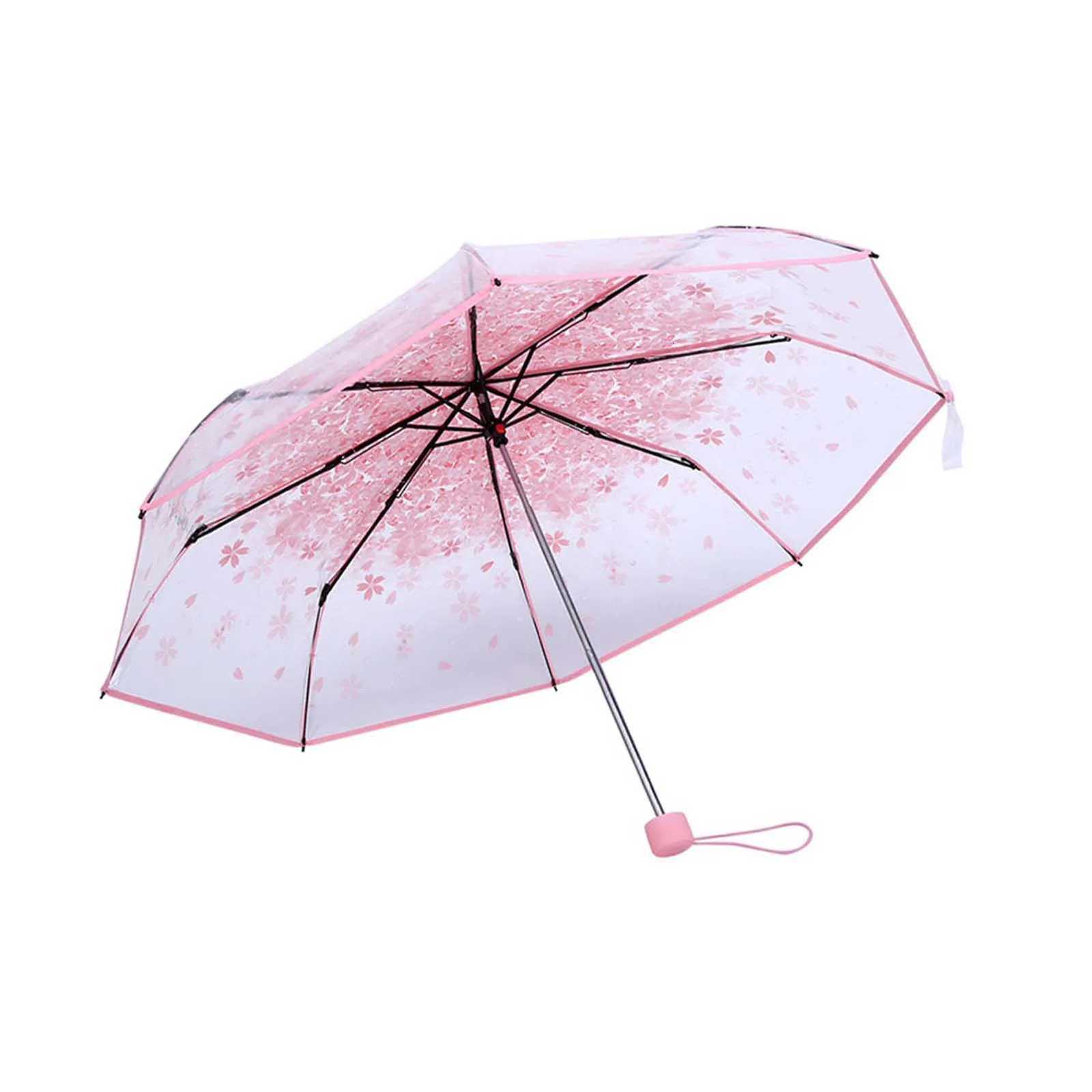 ZK50 1PC Transparent Folding Umbrella Fashionable Princess Umbrella Cherry Blossom PinkM251122