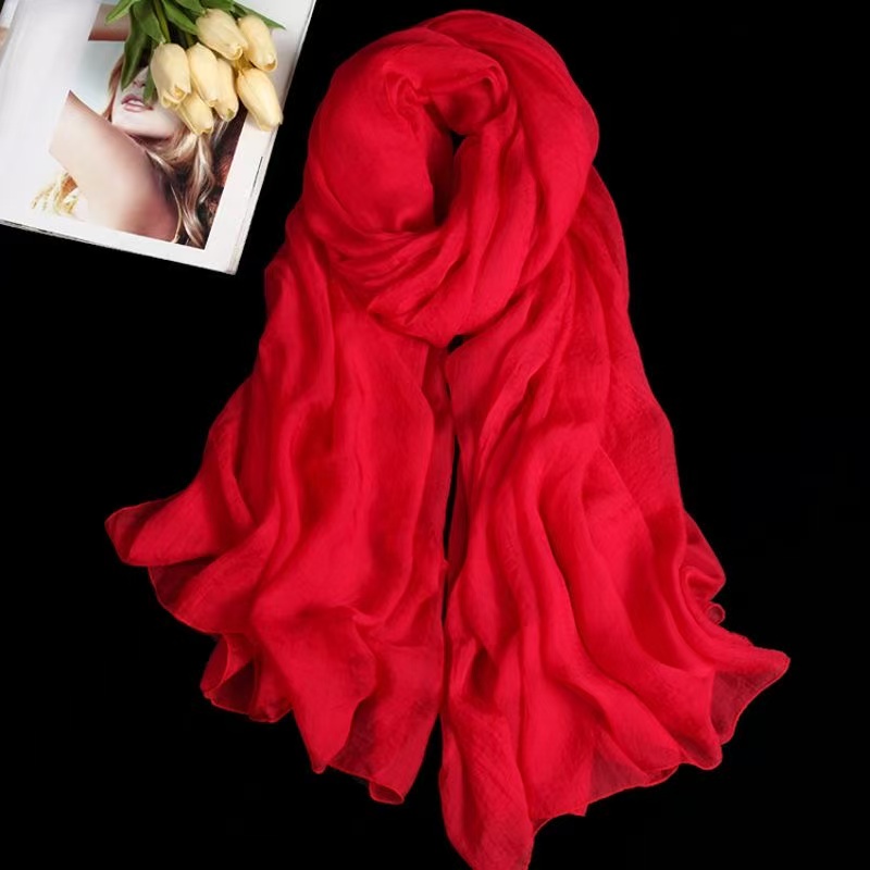 T528 silk scarf long versatile scarf female mulberry silk solid color spring autumn winter fashion shawl
