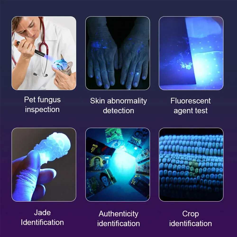 8Lights 160W UV Flashlight 395nm Black Mirror Flashlamp Ultraviolet Ink Dryer Money Fluorescer Detector Purple Light Torch C251122