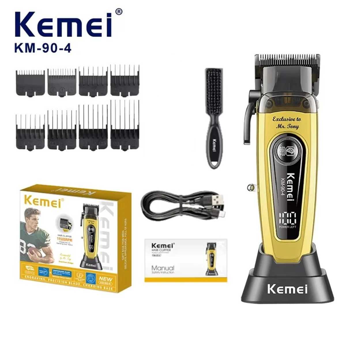 Kemei Professional 500 RPM Barber Rechargeable Trimmer Brushless Motor Mens Hair Clipper KM-90-4 W250422