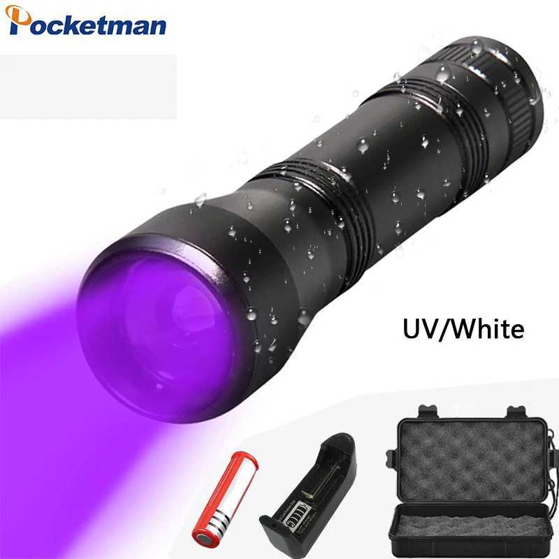 UV Flashlight 395nm Black Light Flashlights Zoomable UV Torch Ultra Violet Light Flashlights Blacklight Flashlight 18650 C251122