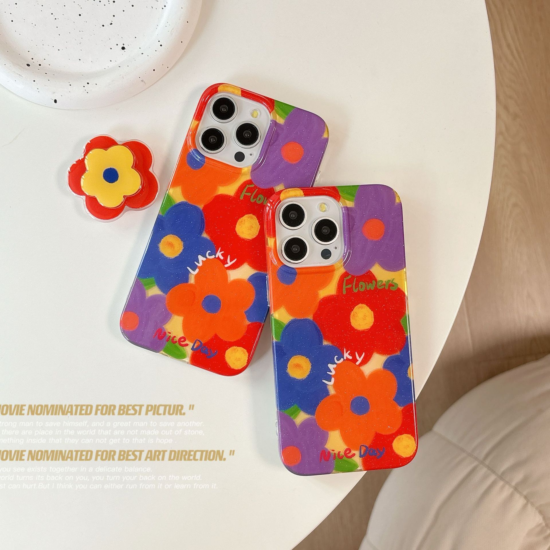Oil Painting Colorful Flowers Phone Case Compatible iPhone 16/15 Pro Max Stand Full Coverage Protective Case for Women