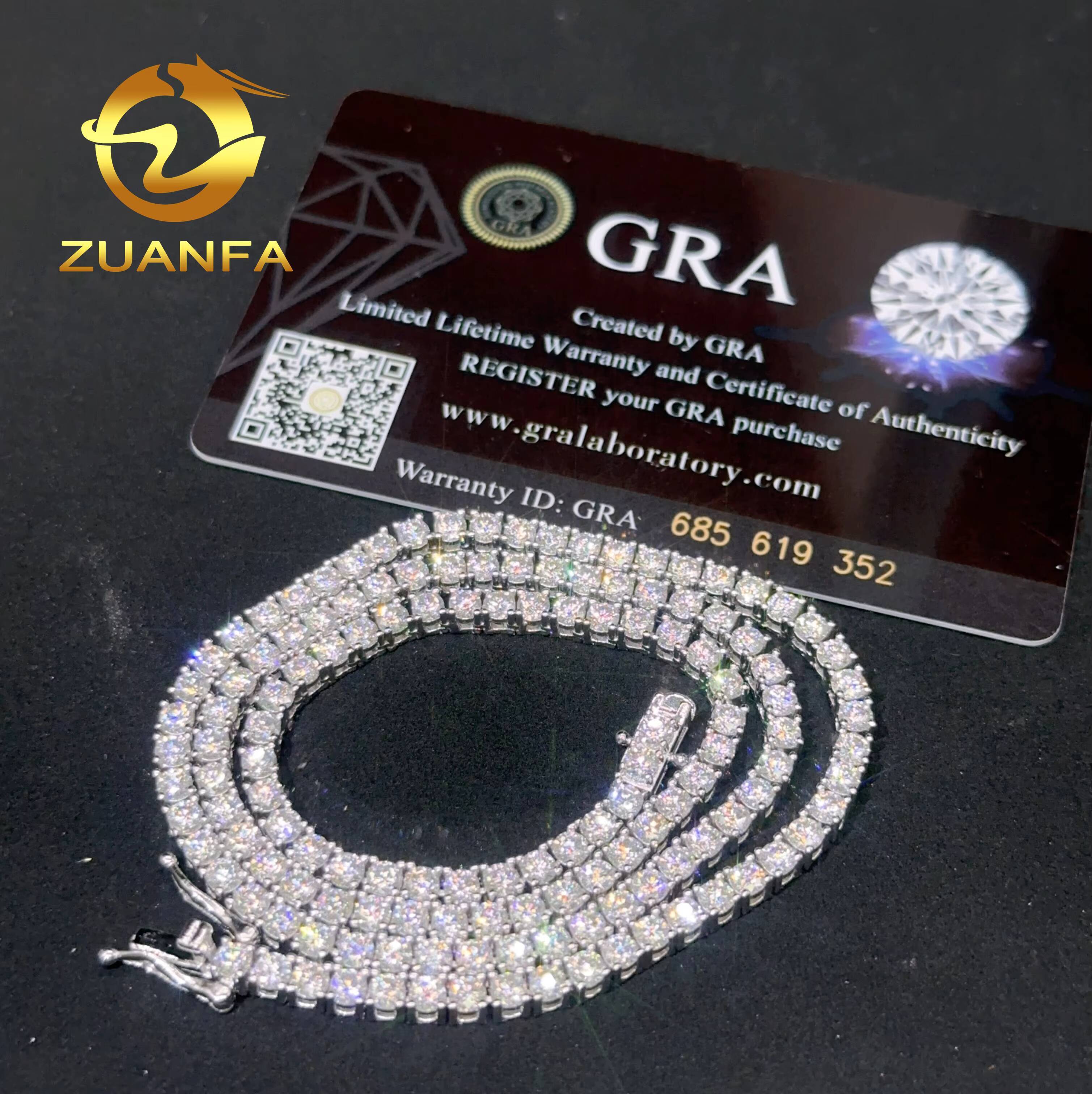 GRA Certified 3mm 925 Sterling Silver Vvs Tennis Chain D Color VVS Moissanite Diamond Tennis Chain Necklace for Menwomen