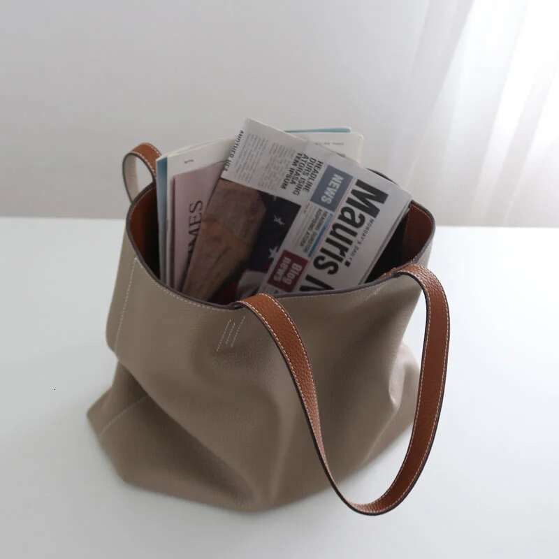 Fashion Double Sided Handbag Genuine Soft Leather Tote Shopping Mommy Lage Large Capacity Women S Bag Bag