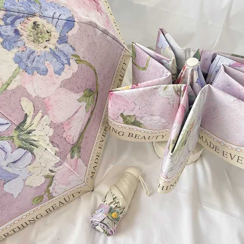 High-looking Retro Oil Painting Umbrella for Women Sunny or Rainy Sun Protection UV Protection Fully Automatic SunshadeM251122