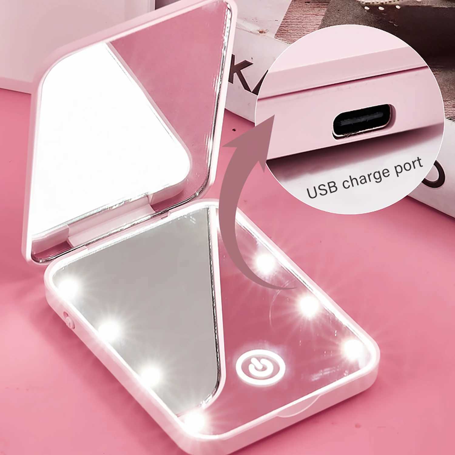 LED makeup mirror Compact Small Folding makeup mirror Portable travel makeup mirror Exquisite Womens Gift M251122