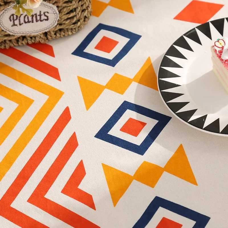 Geometric cotton linen texture tablecloth suitable for living room coffee table dining table fabric C251122