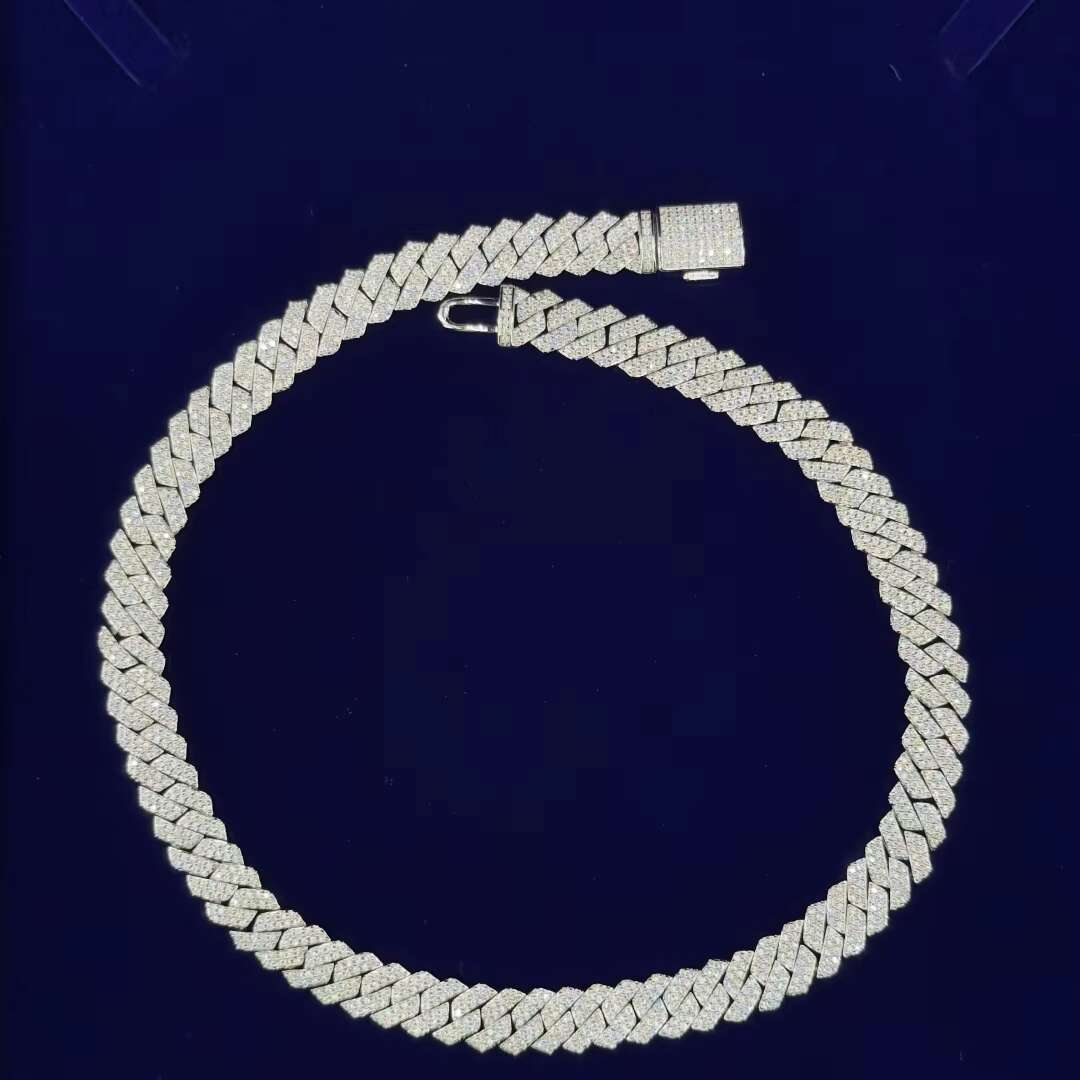 10mm Custom Size 16inch-26inch Fashion Jewelry Cuban Chain 10mm Vvs Moissanite With 925 Sterling Silver Cuban Chain