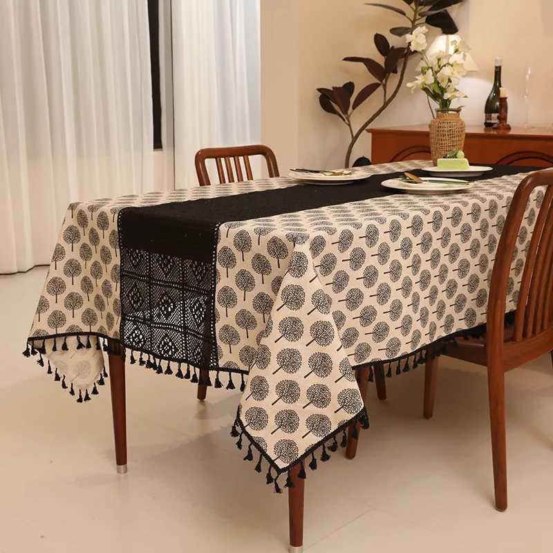 Double Idyllic Dining Table Clothcotton Thread Crochet Coffee Table Tableclothsolid Color Light Luxury Hollow Splicing Cover C251122