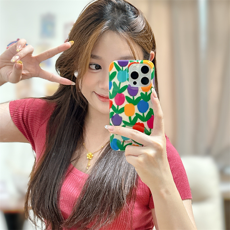 Fresh Colorful Tulip Phone Case for iPhone 16/15 Pro Max New High-end Protective Case iPhone 14/13
