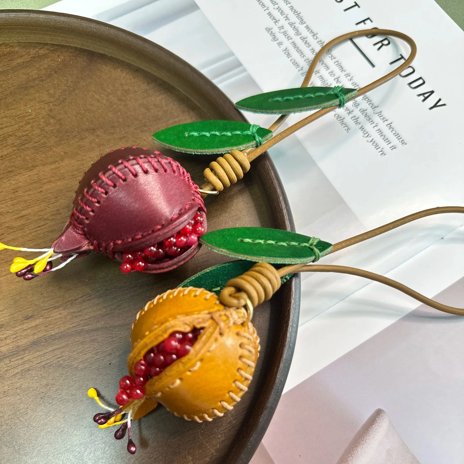 Cowhide Leather Pomegranate Bag Pendant Unique Chinese Guawa Car Keychain 250418