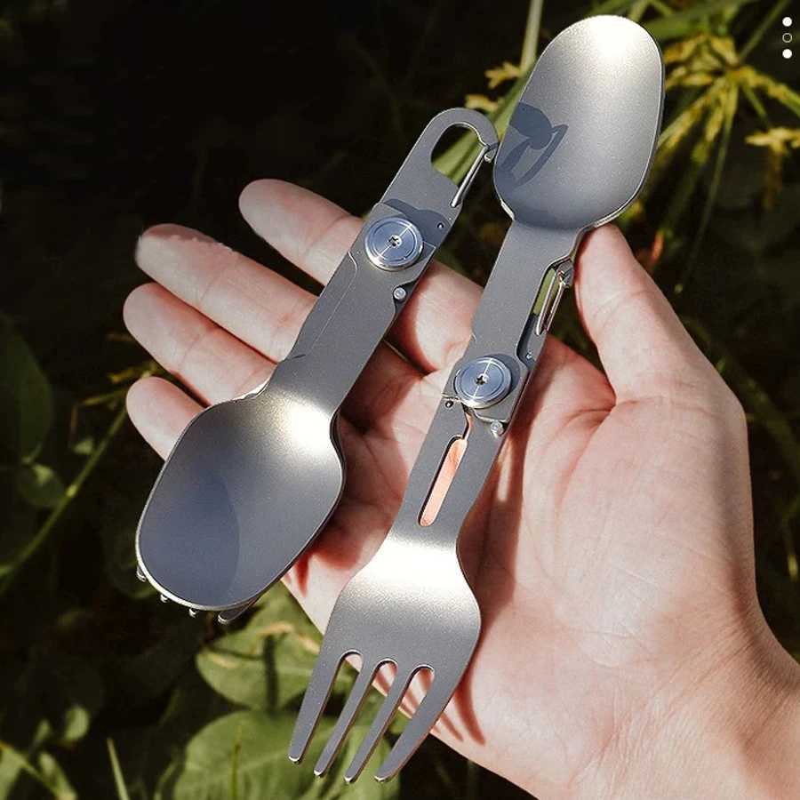 Pure Titanium Outdoor Tableware Camping With Folding Spoon and Fork ComboPerfect for HikingCampingor Backpacking Trips J251121